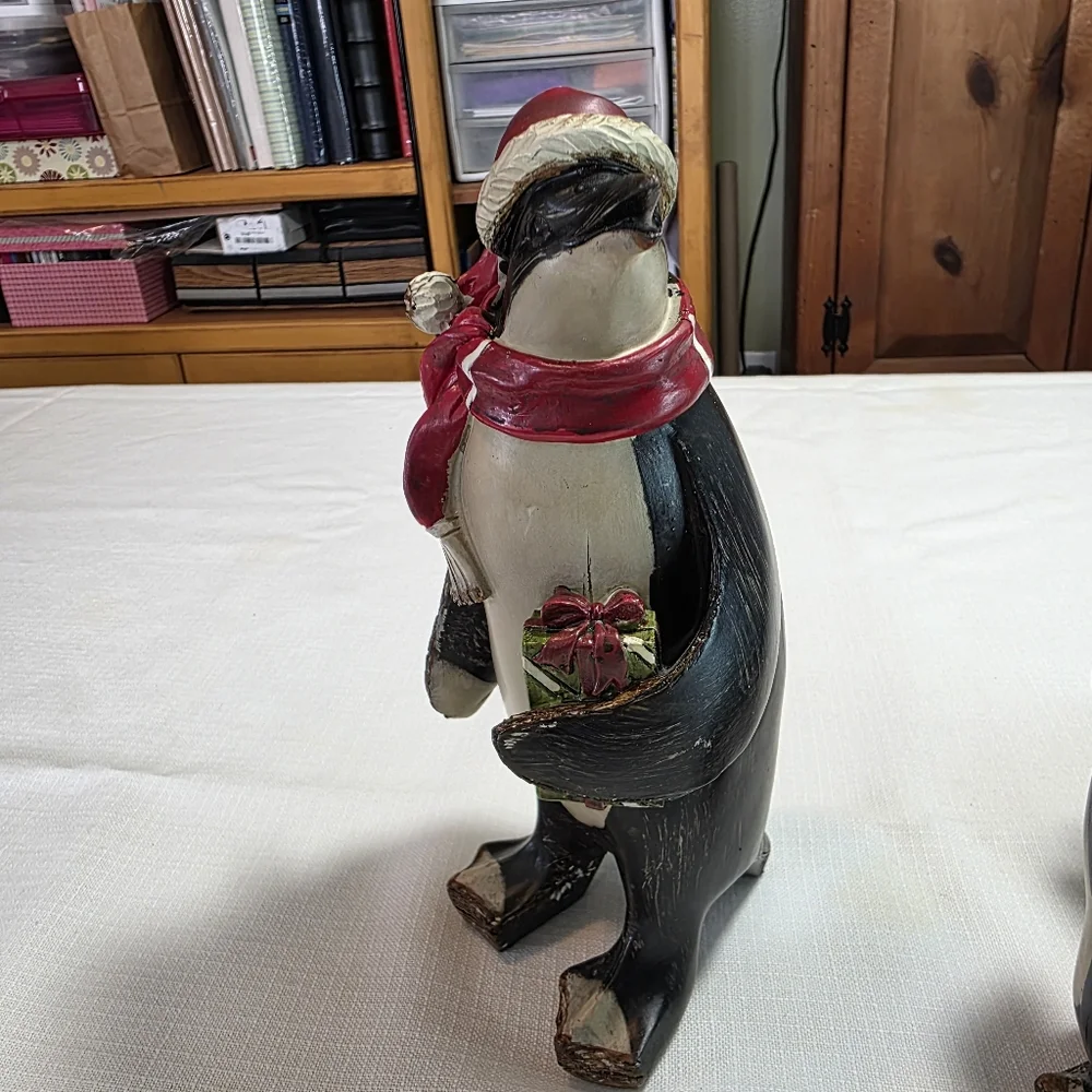 Festive Penguin Figurines with Red Scarves EUC Set Of 3